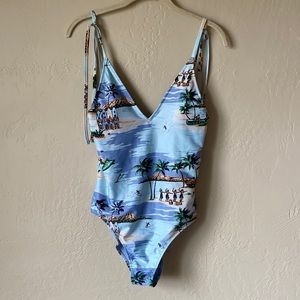 Aerie strappy full-body v neck swimsuit